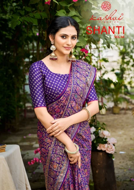 Shanti Vol 4 By Kashvi Bright Moss Foil Printed Bulk Saree Orders In India